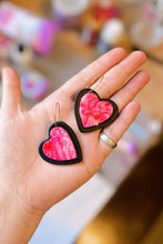 Load image into Gallery viewer, shimmer pink heart hoops
